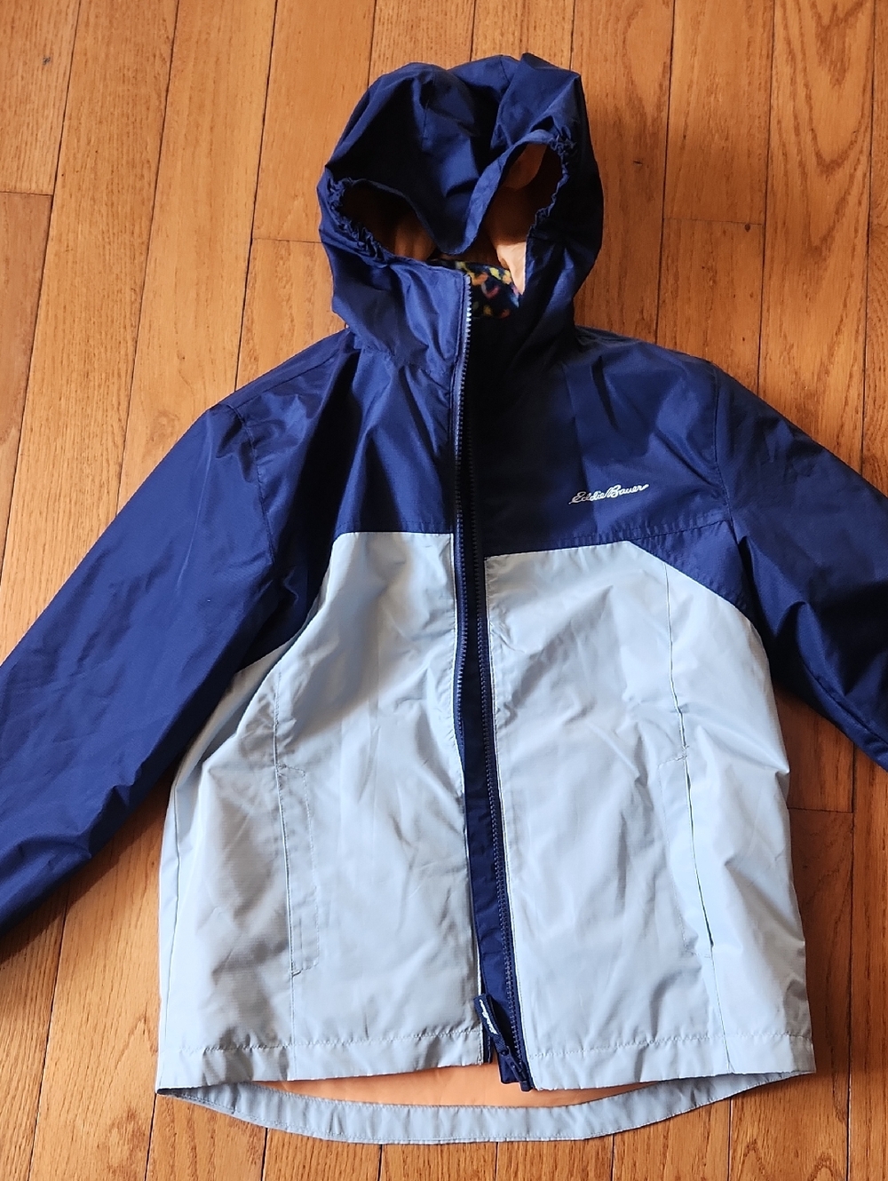 Eddie Bauer Two-Tone Hooded Rain Jacket - Navy & Light Blue (2 In 1)